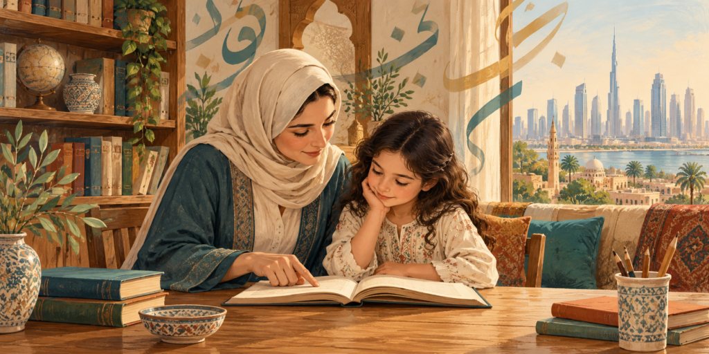 أم وطفلتها تقرآن معا: لغة الأسرة والتنشئة الثقافية